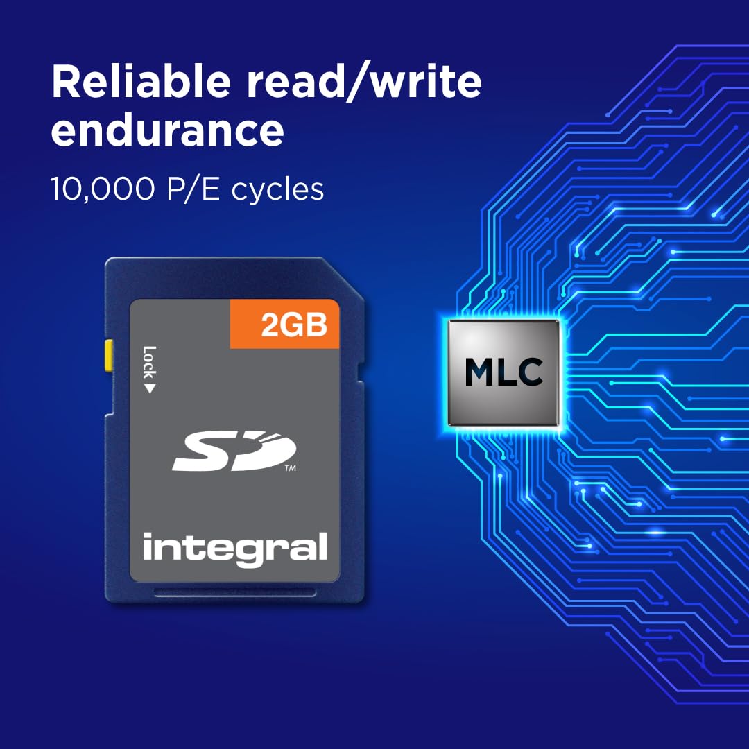 Integral Scheda di memoria SD da 2 GB (Secure Digital), confezione da 5, compatibile con dispositivi legacy, fotocamere, lettori MP3, videocamere e altro ancora