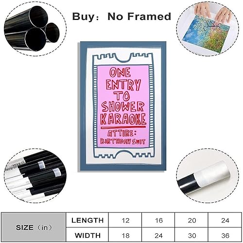 Miniatura 2 de Arte de pared de moda rosa y azul, póster de karaoke de una entrada a la ducha, divertido decoración de baño, letreros retro para baño, decoración