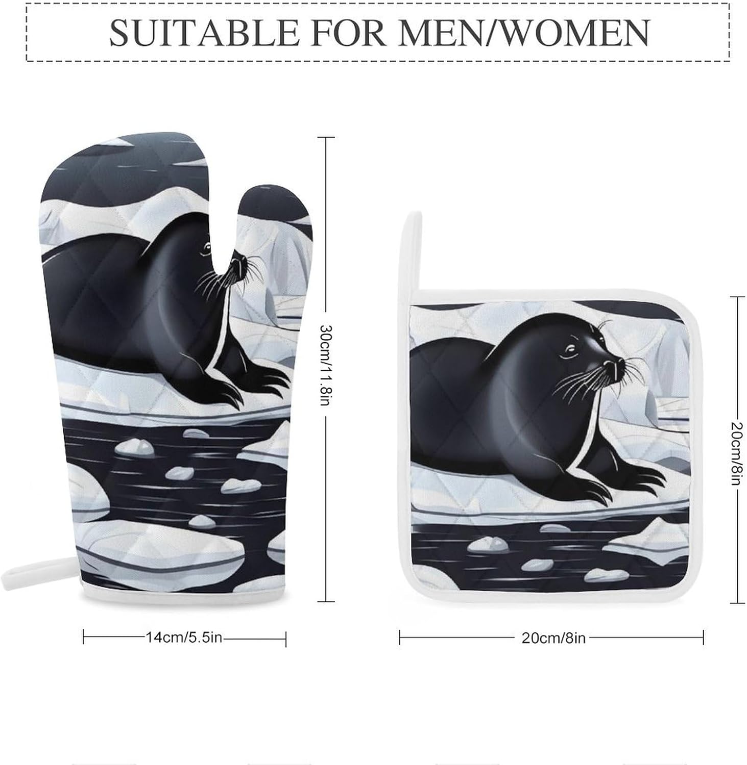 Oven Mitts Pot Holders Kitchen Seals on Ice Heat Resistant Oven Glove for Baking and Cooking