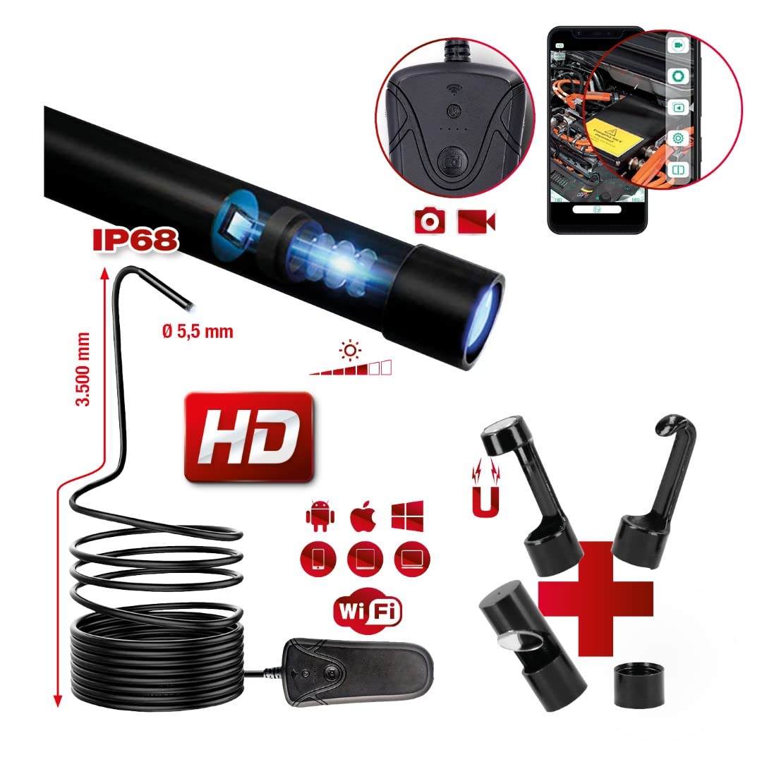 KS Tools 550.7560 Zestaw wideoskop wi-fi Ø 5,5 mm 0° sonda z kamerą przednią HD, 5-szt