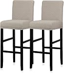 Lellen Bar Couvertures de tabouret Set de 2, étirements de bar Couverture de chaise de tatouage amovibles Couvres de bar Slipcovers de chaise à manger Couvre-bars de dos court Couverture pour café Cuisine Salle à manger île (Khaki)