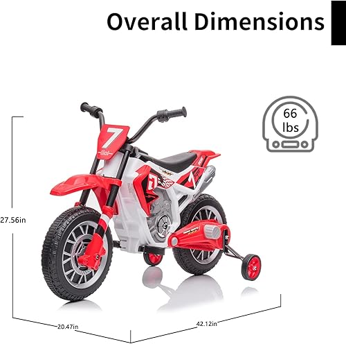 Miniatura 6 de Motocicleta eléctrica de 12 V para niños, funciona con pilas, regalos de cumpleaños para niños con ruedas de entrenamiento de 2 velocidades,