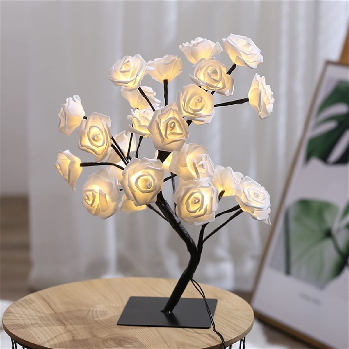 Michear Rose Lamp LED Flower Bouquet Table Tree Light Girls Gifts for Mom Women, USB Light Up Flower Night Light Christmas Bedroom Wedding Decor (White Roses)