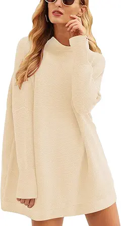 Calbetty Womens Turtleneck Batwing Sleeve Chunky Knit Pullover Sweater Tops Casual Oversized Tunic Sweaters