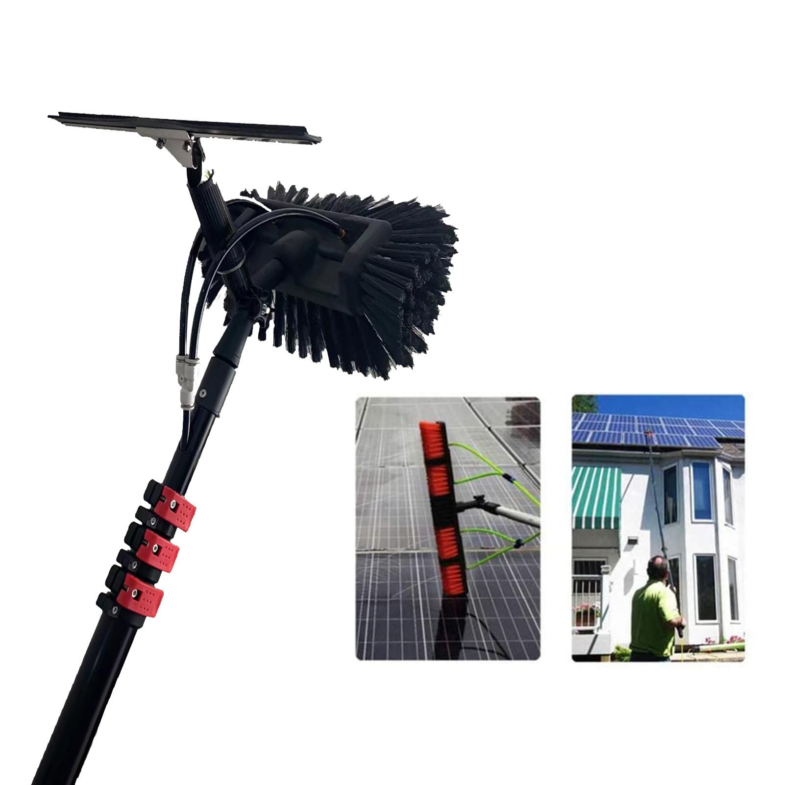 BHFLJSAQ 3-12m Telescopic Water Fed Brush for Photovoltaic Panel & Window Cleaning, 35cm Brush Head, Extendable Conservatory Roof Cleaner, 10.8M/36FT Pole