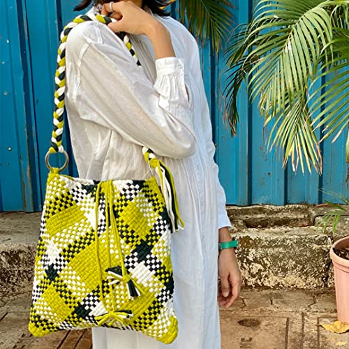 Image of Sling fashion Handbag Tote Bag for Women & Girl | 13 X 13 Inches | 33 x 33 CM | 13 inch Shoulder Handle | Tie up strings for safety | (Green)