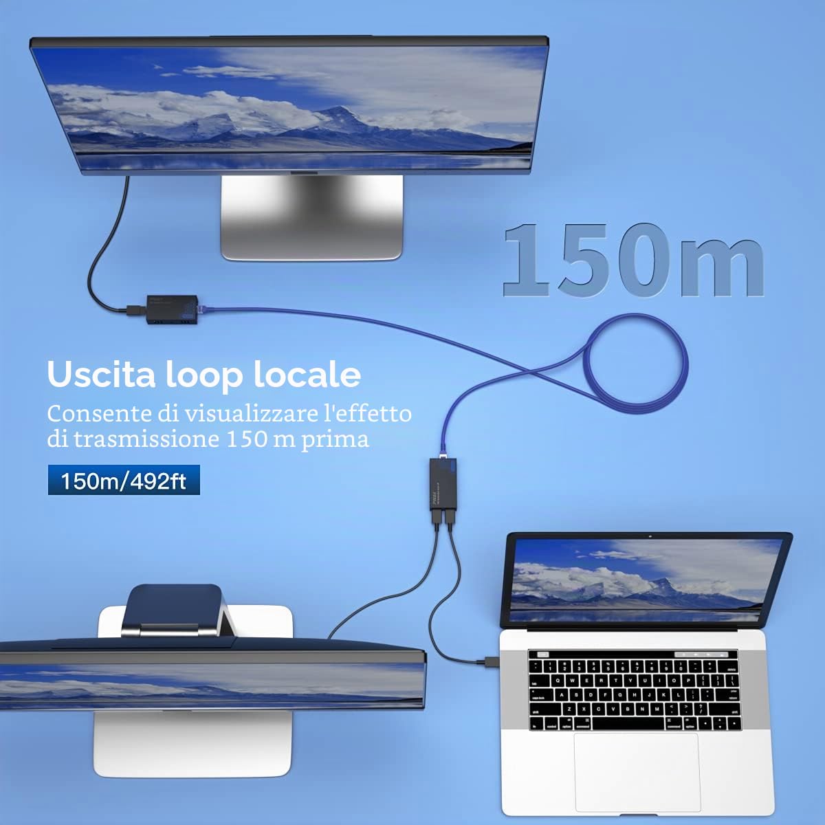 PWAY PW-DT243 Extender HDMI su IP 150m/492ft 150m Trasmissione Tramite Cavo di Rete Cat5e / 6/7/8 Supporto Loopout Locale e Trasmissione da 1 a Multipla Tramite lo Switch di Rete