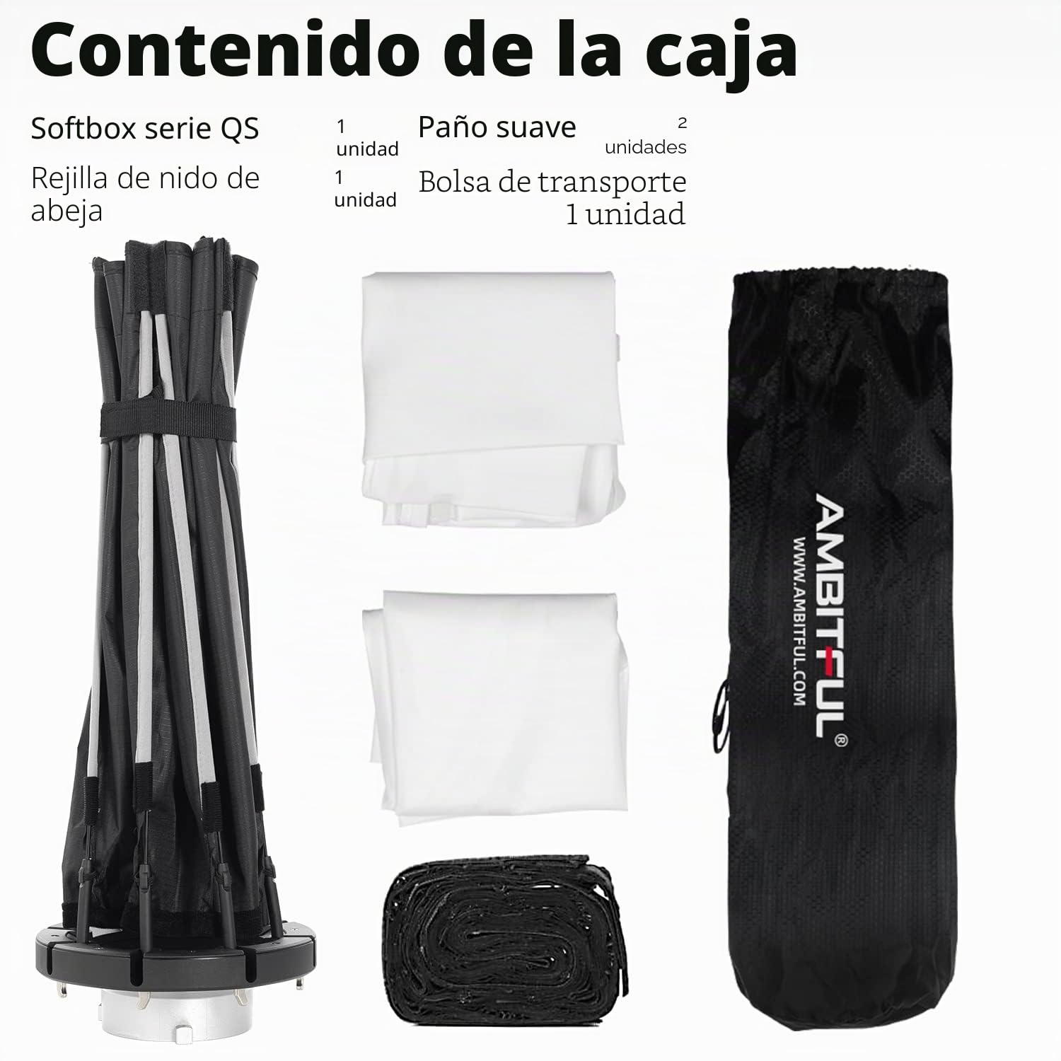 AMBITFUL Softbox con Montaje Bowens de instalación rápida + Rejilla de Nido de Abeja para Estudio fotográfico estroboscópico al Aire Libre (Octogonal de 90 cm)