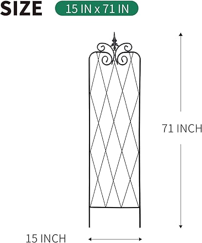 Miniatura 4 de SCENDOR Paquete de 2 enrejados de 71 pulgadas de alto x 15 pulgadas de ancho, enrejado negro para plantas trepadoras, marco de metal resistente para