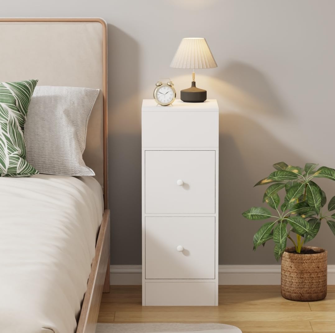 Pantanal Slim Wood Bedroom Nightstand Bedside Table Cabinet with Drawers and Storage Shelf, Narrow Living Room Sofa Side Table for Small Corner Space — image 1