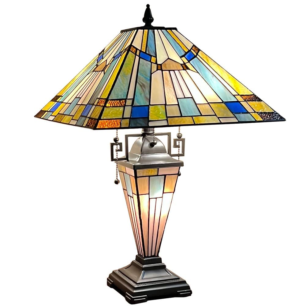 Capulina Hand-Crafted Tiffany Table Lights, Large Tiffany Style Table Lamps Shade, Mission Style Table Lamp for Bedroom, Tiffany Style Bedroom Lamps, Stained Glass Table Lamp, Welding Table CL168806DT