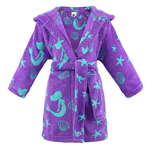 Girls Robes Kids Children Soft Hooded Bathrobe Robe Gifts for Girls,Green Mermaid-Purple,L(Ages 7-9)
