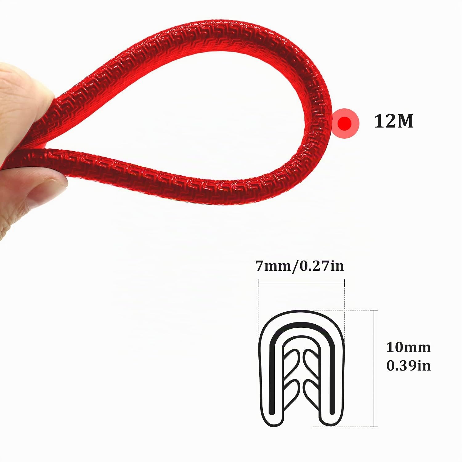 EFUTURETIME 12 m Protección de Bordes para Puerta de Coche, Perfil Protector de Borde de Goma y Metal, Protección de Bordes en Forma de U, para la Mayoría de Los Coches, Rojo