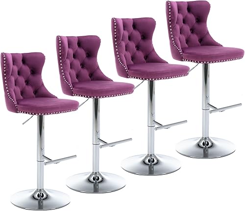 Miniatura 203 de Aoowow Juego de 2 taburetes de bar giratorios ajustables con respaldo de terciopelo copetudo, sillas de bar modernas tapizadas con cabeza de clavo