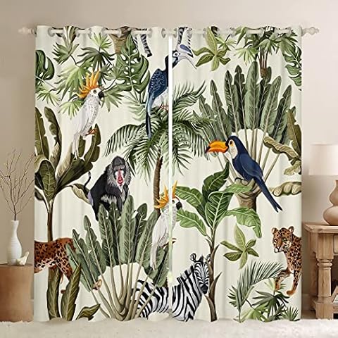 Loussiesd Tropical Animal Print Curtains Cover