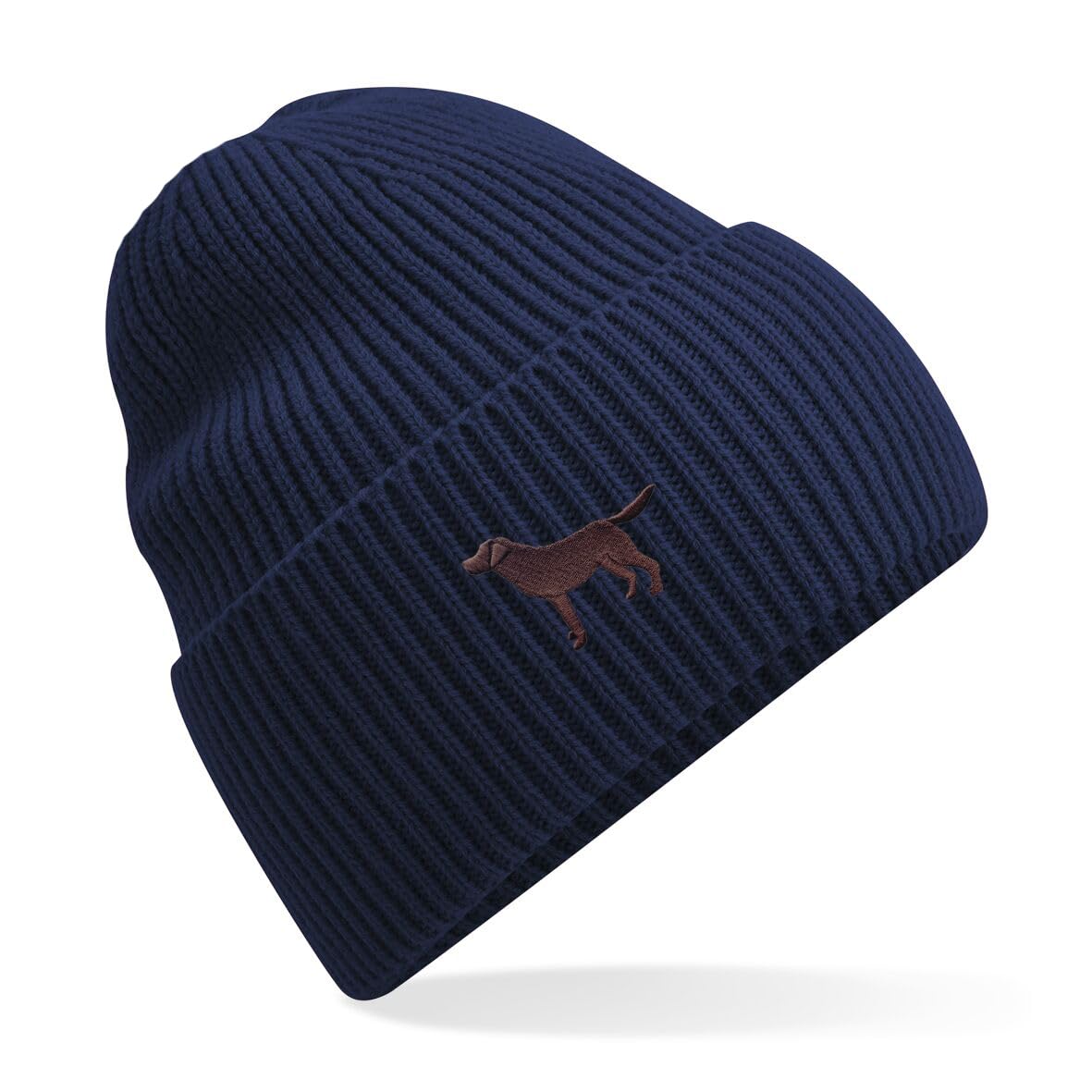 The House Of Dog: Chocolate Labrador Retriever Owner Gift. Oversized Cuffed Beanie Ski Hat. Navy