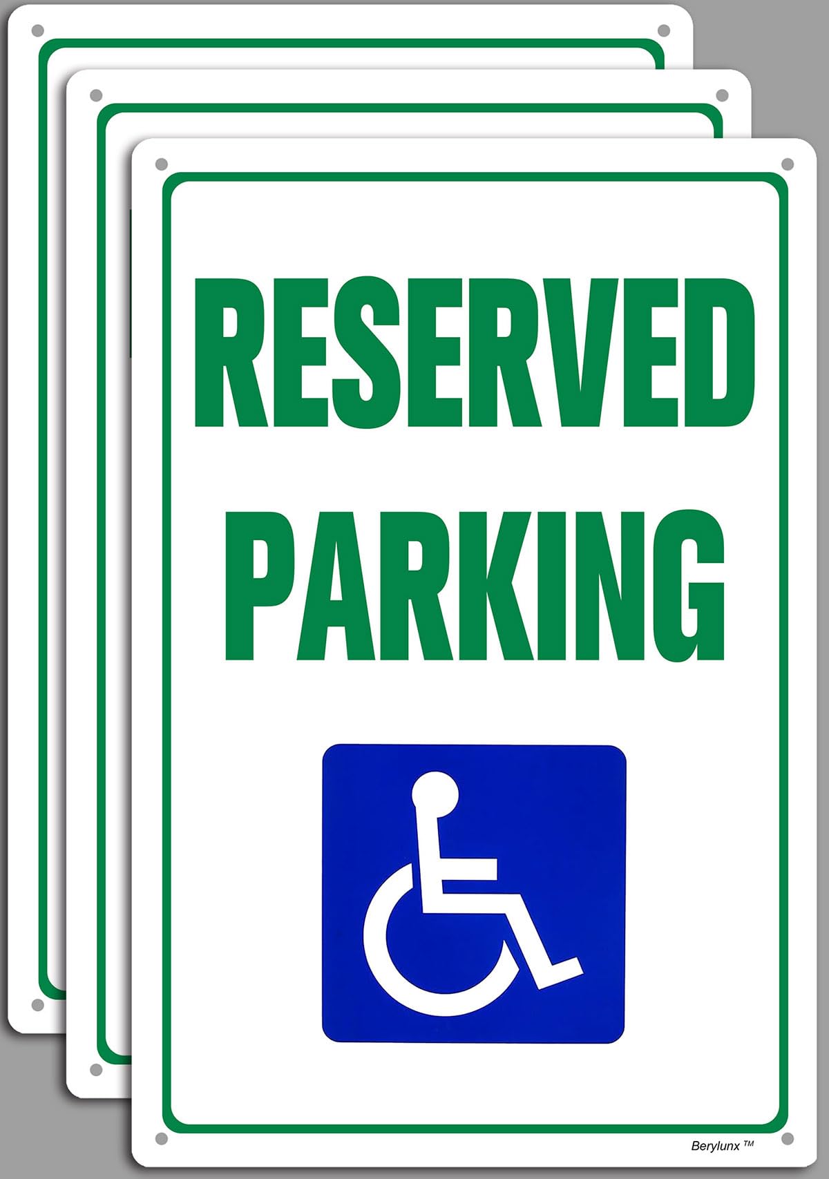 3 Pack 8" x 12" Reserved Parking Sign, Handicap Parking Sign Metal Sign Rust Free Aluminum-UV Protected and Weatherproof Green and White