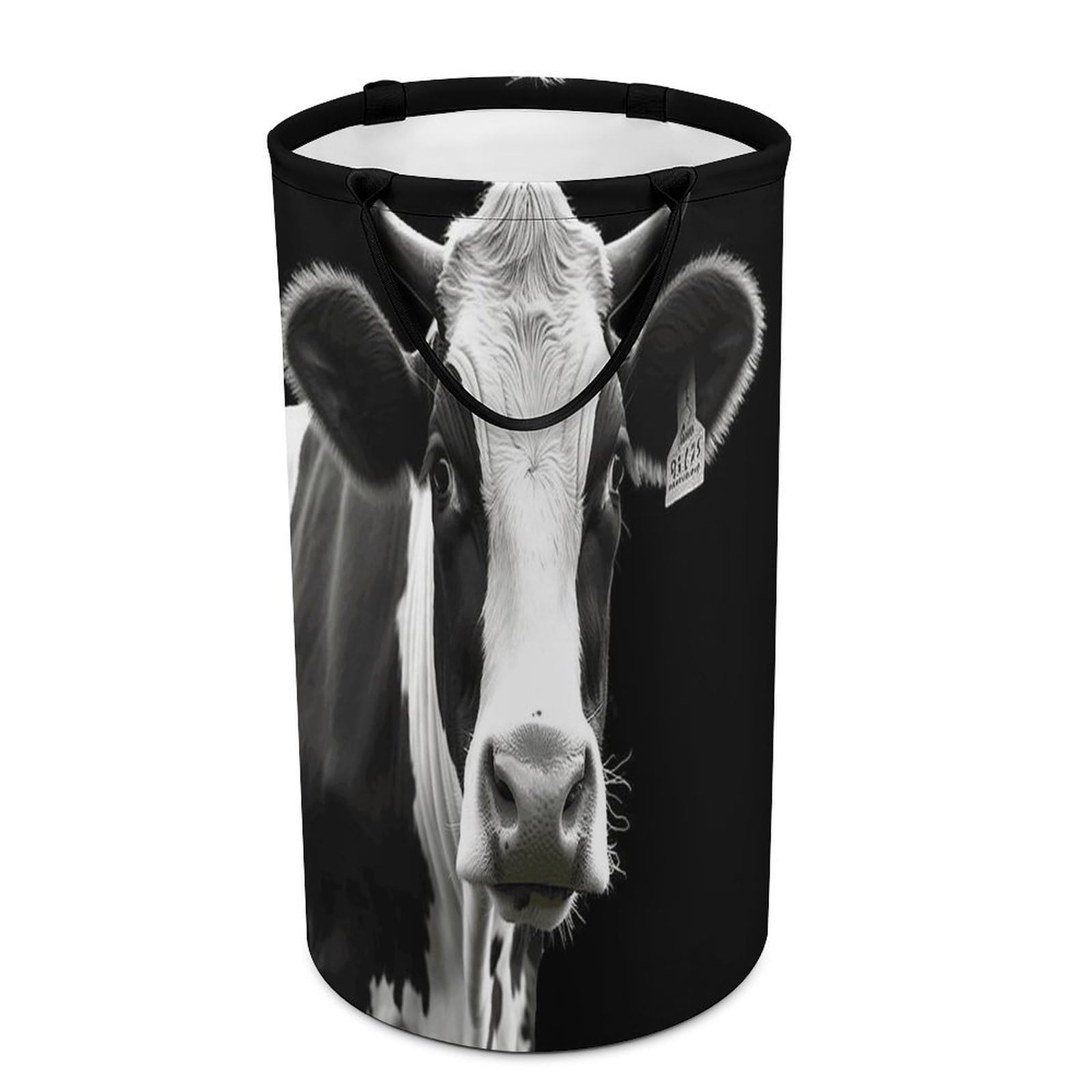 Animal Funny Cow Head Black White Laundry Hamper Waterproof Polyester Laundry Baskets Collapsible Dirty Clothes Storage Basket Clothes Hampers with Sturdy Handles for Travel Bedroom