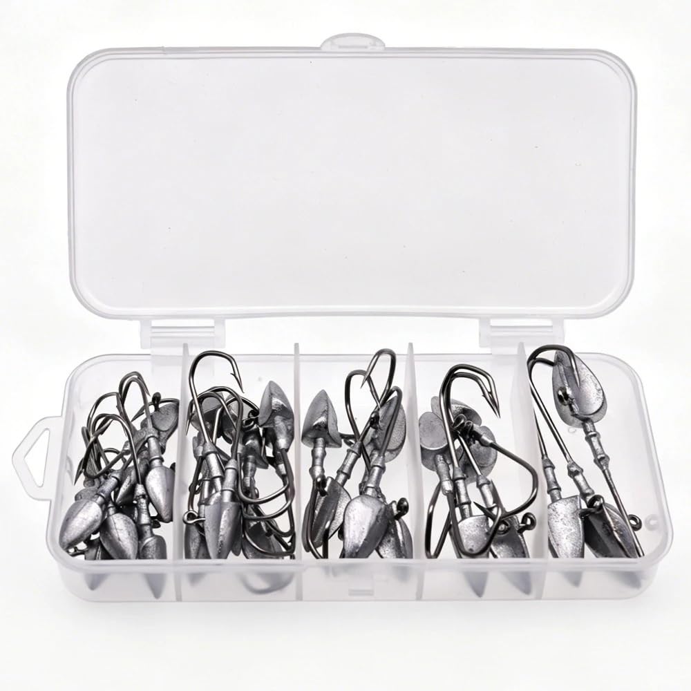 Anzuelos de Pesca 33 unids/Caja 3,5g/5g/7g/10g anzuelos de Cabeza Triangular for Aparejos Pesca Gusanos Blandos Anzuelo mar Cebo Combinado