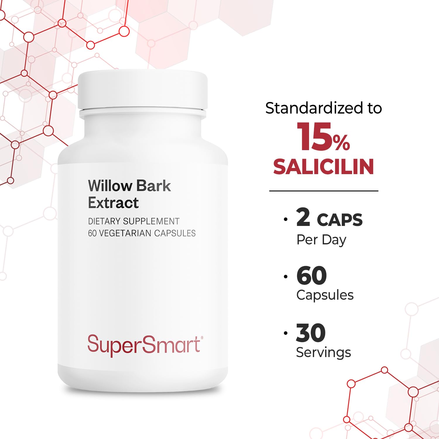 Willow Bark Extract - Corteccia di salice bianco - Aiuta ad alleviare naturalmente il dolore cronico - Contribuisce alla salute del cuore e alla circolazione sanguigna - Vegano - Supersmart
