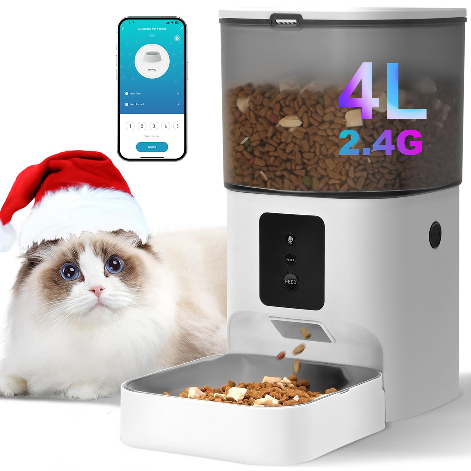 ANDOLL HOME Automatic Cat Feeder,4L Timed Cat&Dog Dry Food Dispenser