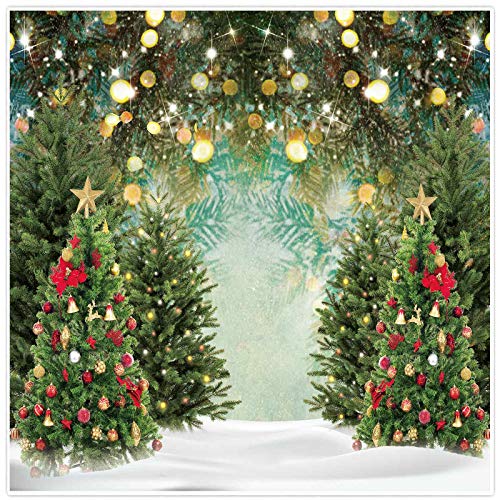 Allenjoy 8x8ft Fabric Winter Christmas Tree Photography Backdrop Glitter Pine Tree Bokeh Xmas Wonderland Background for Family Festival Decorations Baby Kids Birthday Party Pictures Photo Studio Props