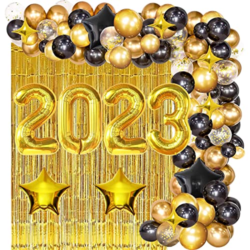 DUGEHO Nouvel an 2023 Or Noir DecoNuméro 2023 Happy New Year Bannière Ballons,82 pièces Kit de Ballon pour Déco Fete Jour de l'an 2023 Cover