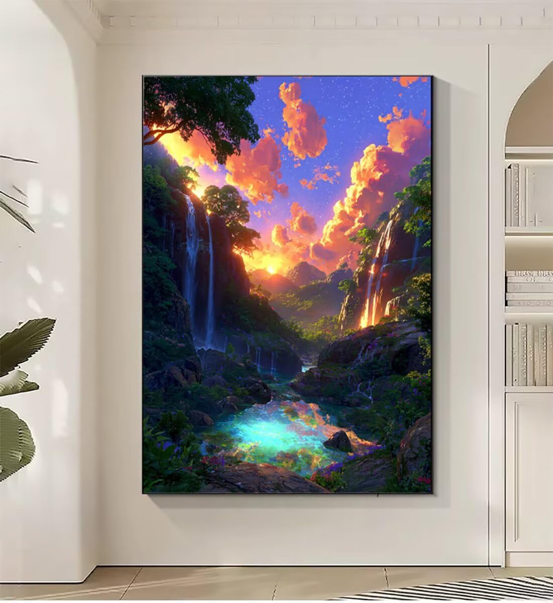 Landschaft Berg Malen Nach Zahlen Erwachsene, Paint by Numbers Adult Anfänger Set, Heimwerk Malen Nach Zahlen Kinder Mit Rahmen, 3 Pinsel und 36 Acrylfarbe Als für Deko Wohnzimmer 60 x 80 cm BJHDK482