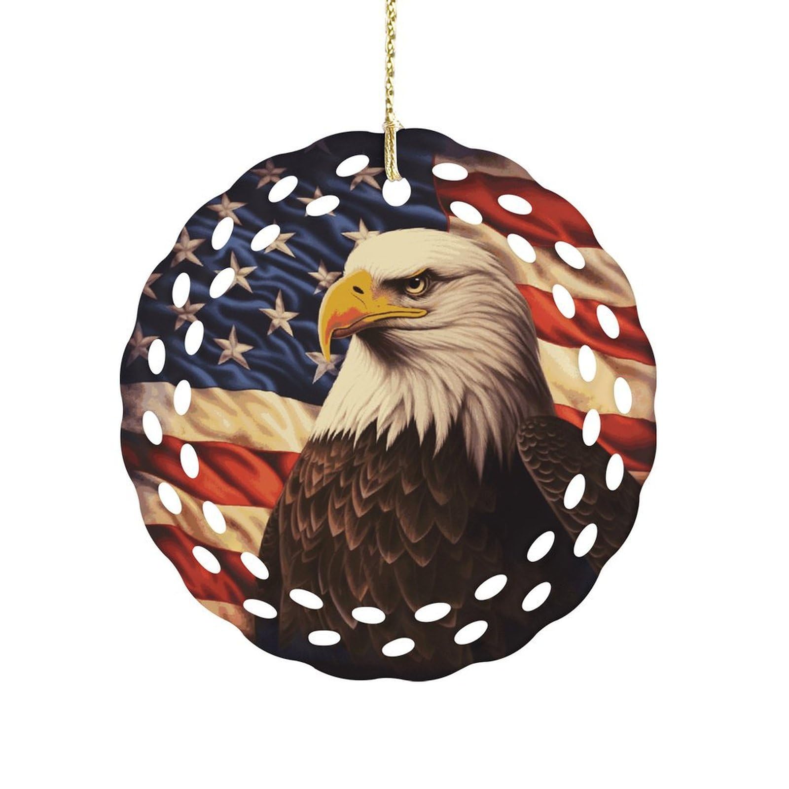 Fodpand Women's Style Flag And Eagle Ceramic Ornament For Home Decor 3.2" Round Tree Decoration Christmas Ornaments For Men Double-Sided Design