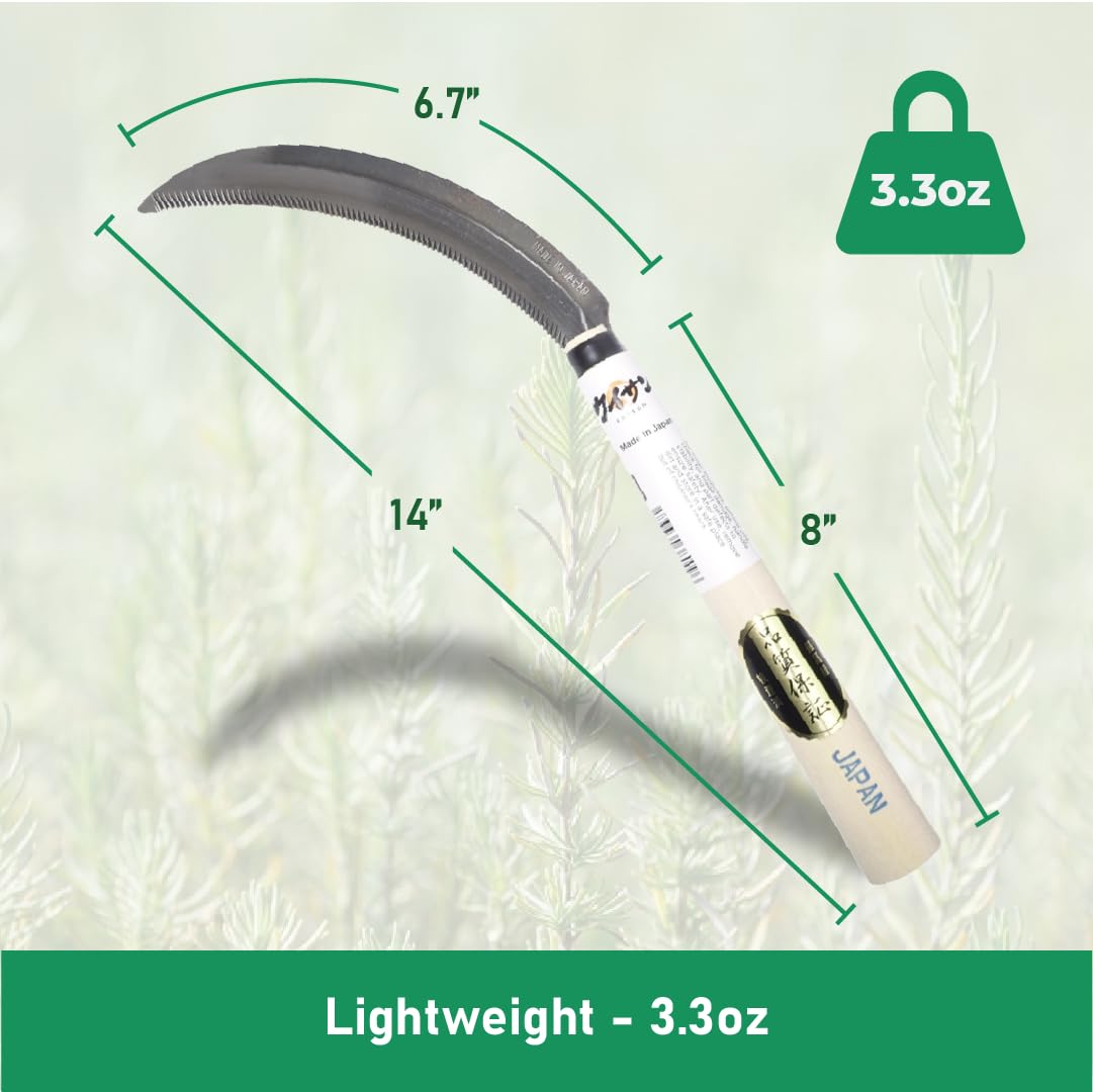 Japanese Serrated Sickle for Gardening - Compact & Lightweight