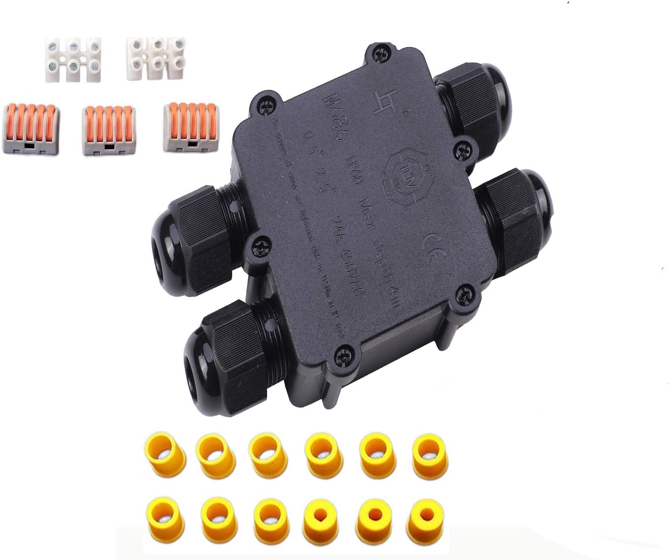 24A 450V 4 Way H Shape Electrical Cable Wire Connector Junction Box IP68 Waterproof 4-14mm cable diameter