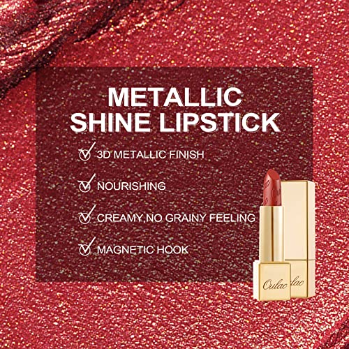 Oulac Metallic Red Orange Lipstick For Women, Glitter Lipstick Smudge Proof With Moisturizing Creamy Formula, Vegan Full-Coverage Lip Color Blood Orange, 4.3 G/0.15 Oz, Dangerous(02) #TOP3