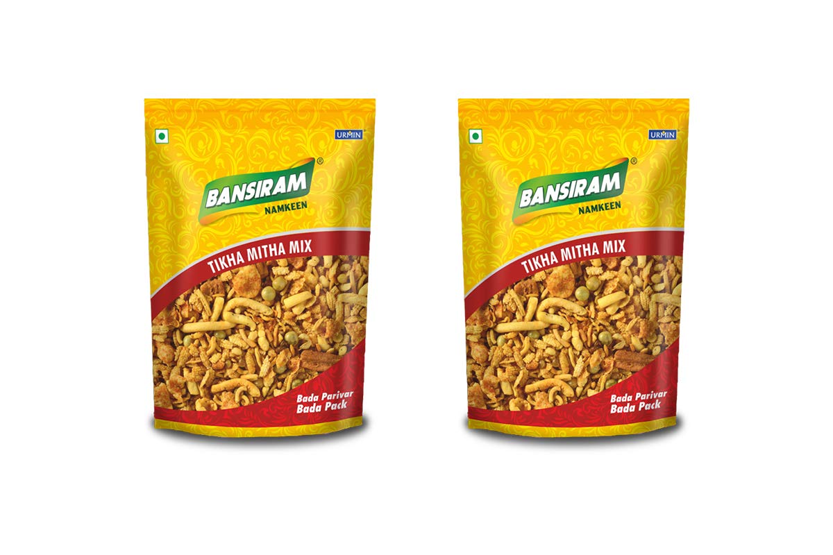 Bansiram Namkeen Tikha Mitha Mix| Flavorful Snacks| Spicy and Sweet (Pack of 2 X 400g) - 800gm