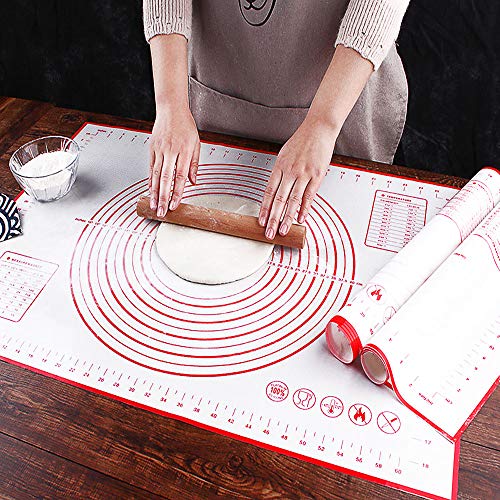 Backunterlage Silikon Teigmatte Antihaft Teigunterlage Ausrollmatte BPA Frei Rutschfest Silikonmatte für Fondant Pizza Teig, Dauerbackmatte Küche Arbeitsmatte Wiederverwendbar Groß 60x40 cm (Rot)