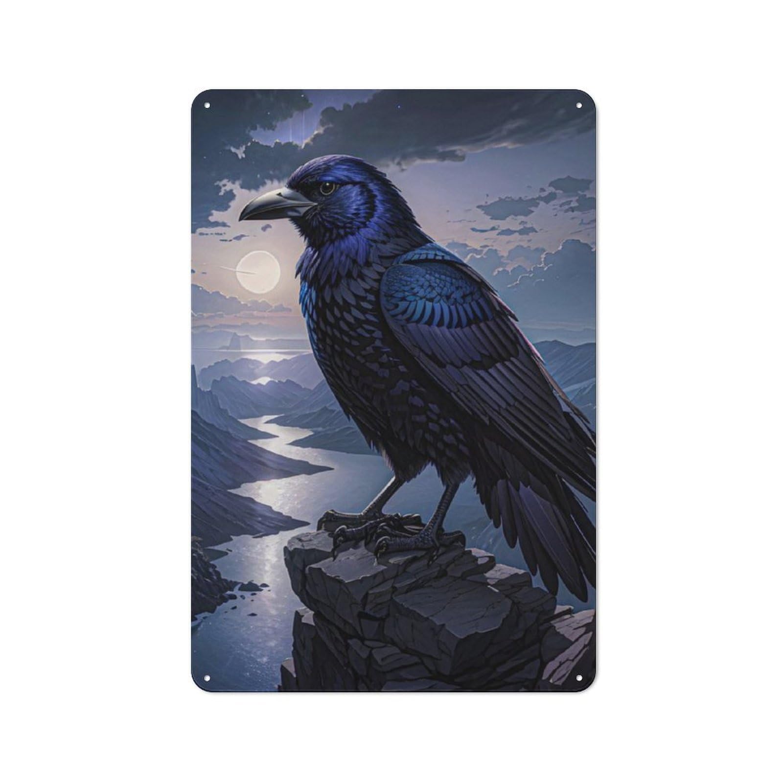 Junmoney Style-1 Night Crow Majesty Rustic Metal Wall Sign 30X20cm For Home Office Or Studio, For Garage, Workshop And Man Cave Decoration