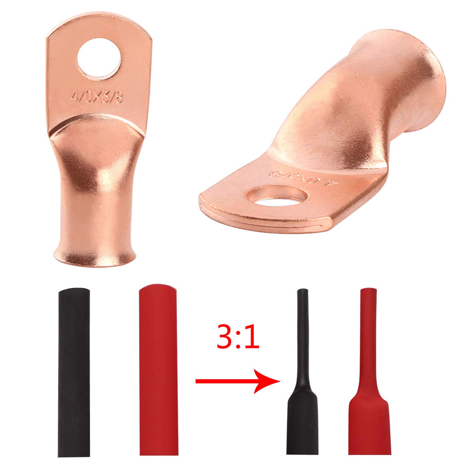 ETSYSTEM 12 Pack Battery Cable Ends Battery Cable Terminal UL Listed 2 AWG 3/8 Ring Crimp Copper