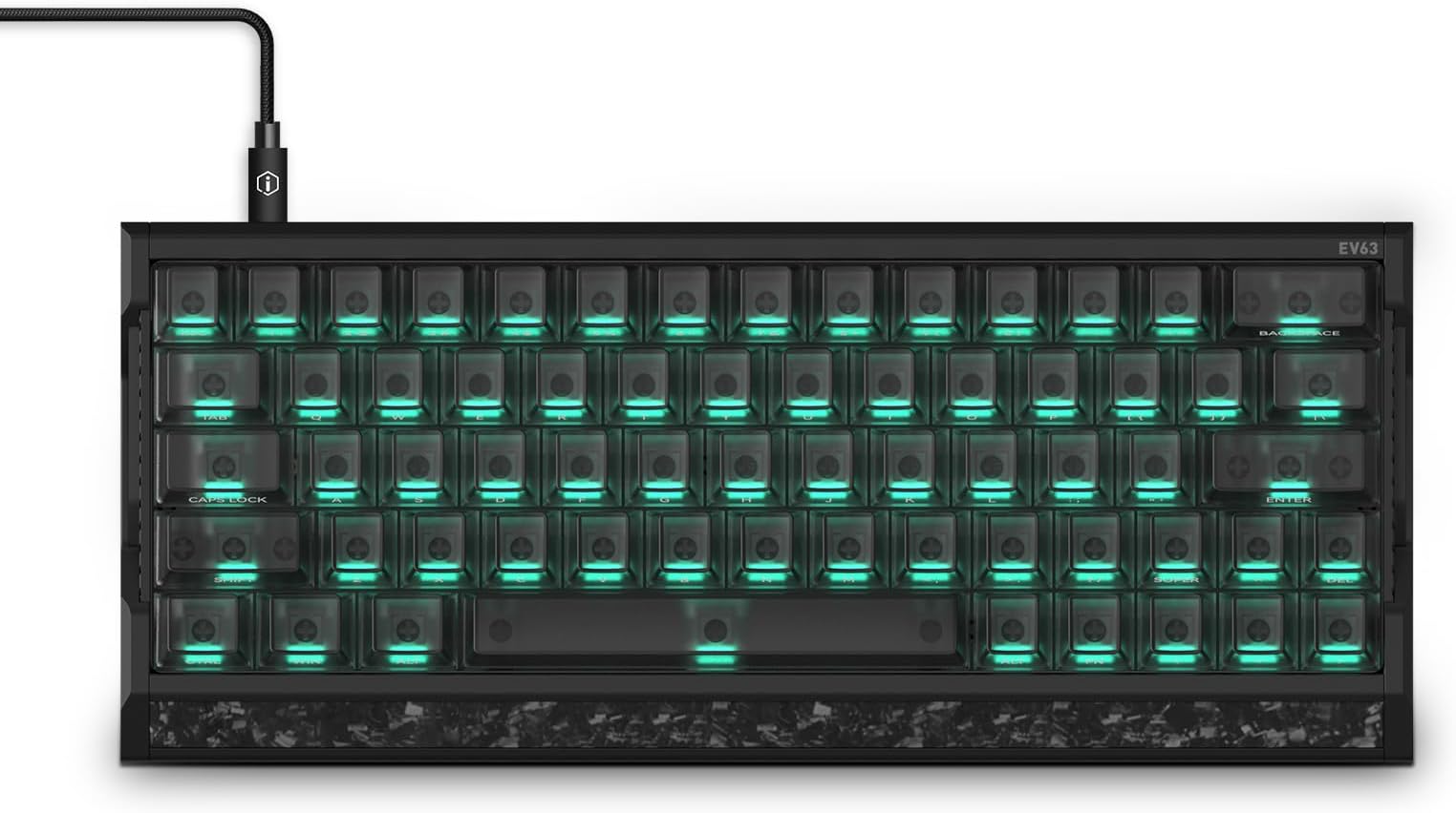 IQUNIX EV63 Hall Effect Magnetic Gaming Keyboard 60% | 0.01mm Rapid Trigger, Adjustable Actuation, 0.125ms Latency, Hot-Swap, SOCD, RGB, Aluminum with Forged Carbon (Dark Knight)