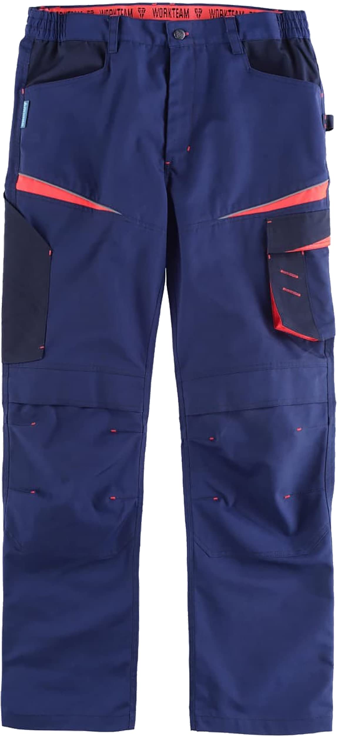 Workteam Pantalón de Trabajo, Tejido Canvas (Extremadamente Resistente y Duradero). Elástico en la Cintura. Unisex Marino+Marino Oscuro+Rojo A.V. XL