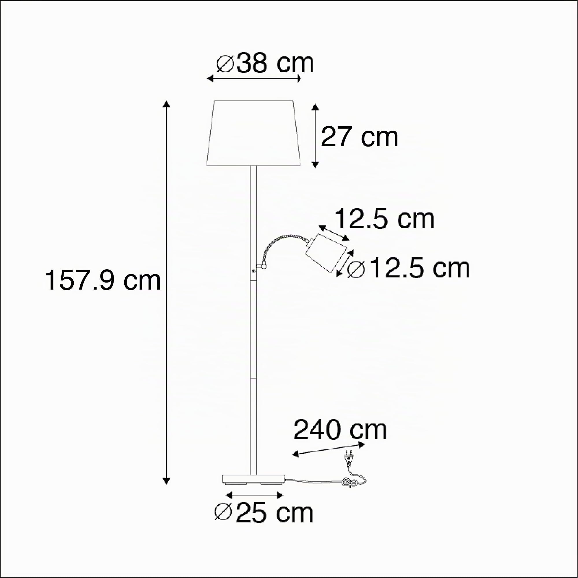 Qazqa Clásico/Antiguo Lámpara de pie clásica acero pantalla gris flexo - RETRO Textil/Acero Alargada Adecuado para LED Max. 1 x 60 Watt