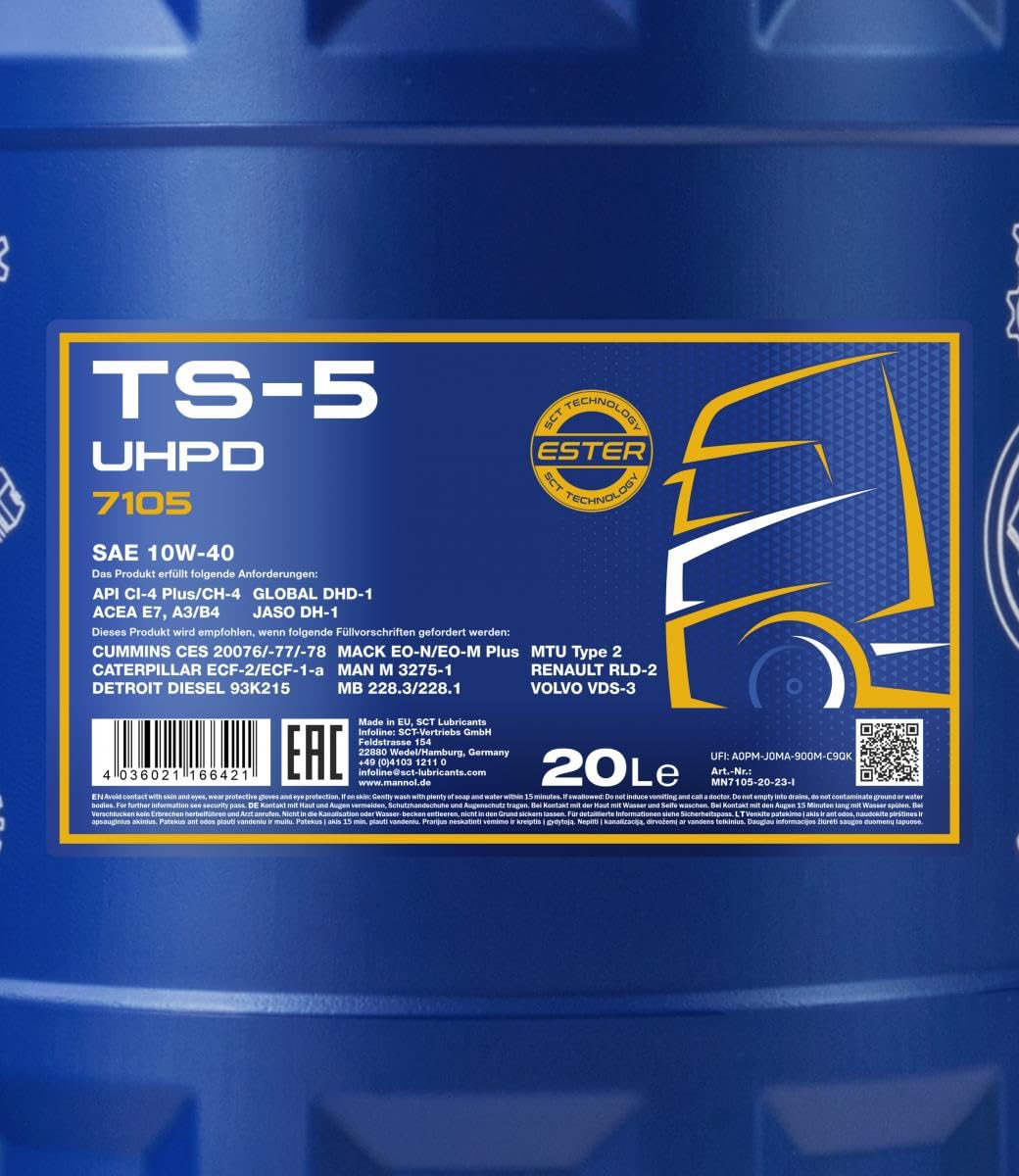 MANNOL Olio motore TS-5 10W-40 20 L Compatibilità con MERCEDES-BENZ Classe C Sedan W204 VITO/MIXTO Furgonato W639 Classe C Sedan W203 Classe A W176 Classe B W245