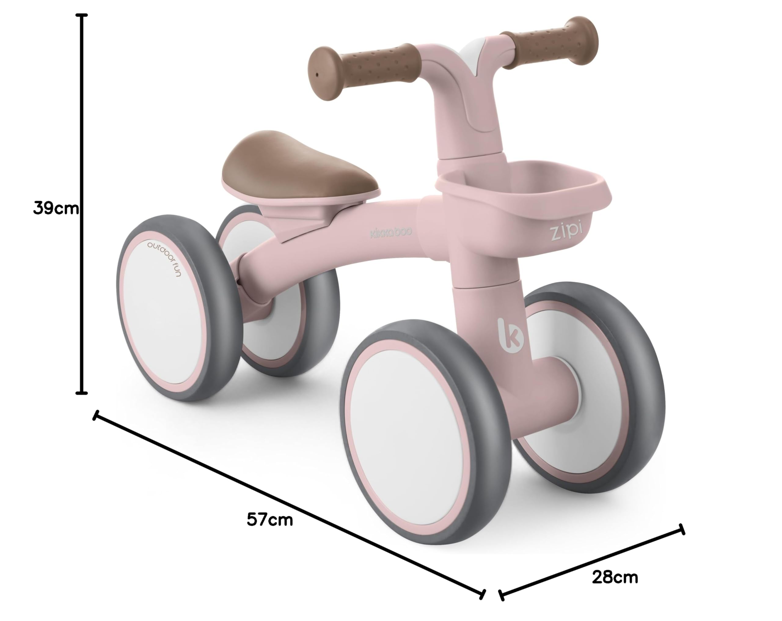 KikkaBoo Bicicleta Sin Pedales ZIPI, Correpasillos Bebé 1 Año, Bicicleta Equilibrio, Bici Bebé con Canasta, Ajustable, Juguete para Niños, Regalo Bebé, Rosa