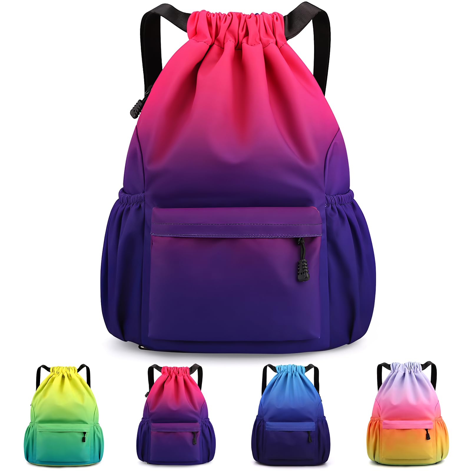 Sarmeley Drawstring Backpack Bags, Printed Drawstring Gym Bag for Men Women Girls Boys, Large Drawstring Bags Waterproof Gradient Draw String Bag Swimming Bag for Sport Shopping, Dark Purple