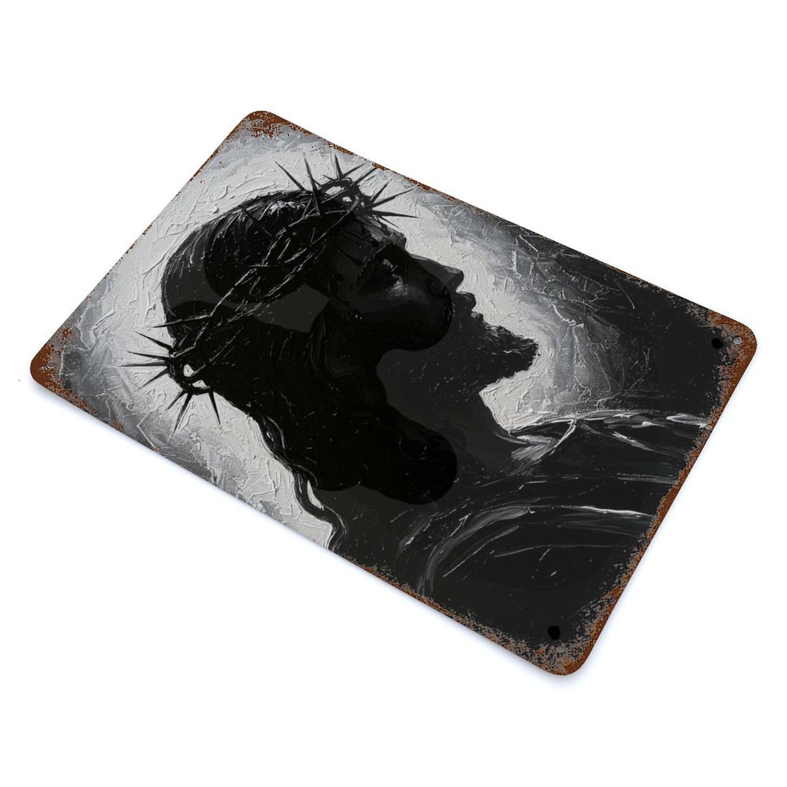 Jesus Christ Crown of Thorns Portrait Rust Effect Tin Sign 11.8"x7.9", Decorative Metal Wall Art for Patio, Garden Room And Bar Decor