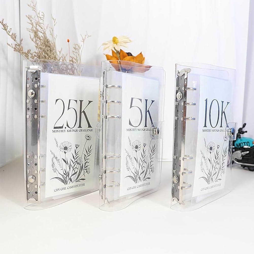 12-Month Envelopes Money Saving Challenge Binder, Budget Binder Savings Challenges Book with Envelopes, Easy and Funny Way to Save 2.5k/5k/10k Dollars, Loose Leaf Savings Book(2.5k+5k+10k)