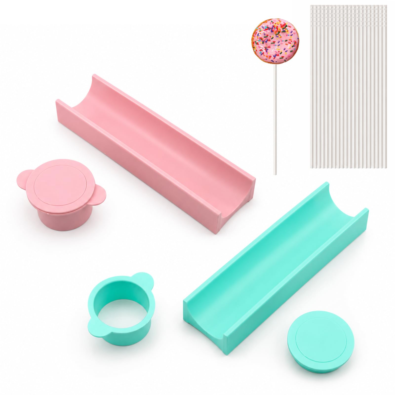SHAOWENCB 2 Pack Cake Pop Mould Set with 60 Sticks, Circle Dessert Mould with Tray, Non-Stick Cakes Pop Maker Kit for DIY Cake Pops Chocolate Candy Baking Supplies