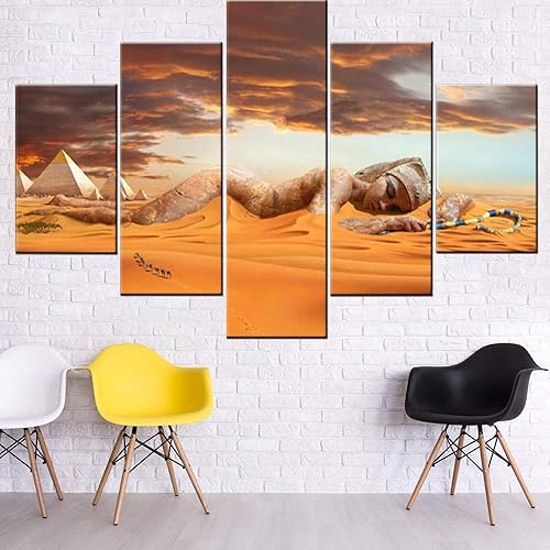 Miniatura 27 de Lienzo egipcio de 5 paneles, arte para pared, símbolos jeroglíficos en la pared, cuadros vintage de Egipto para sala de estar, impresiones HD, obras