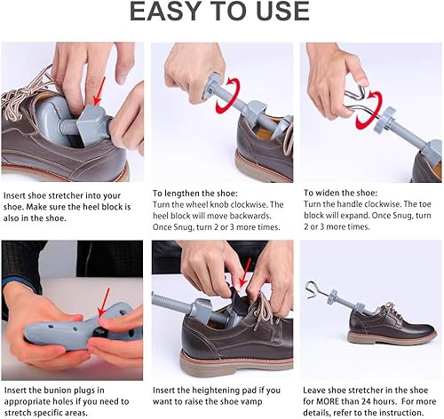 Miniatura 4 de Extensor de zapatos, unisex, par de 4 vías ajustable, extensor de zapatos para estirar la longitud, anchura, altura para pies anchos, moldeador