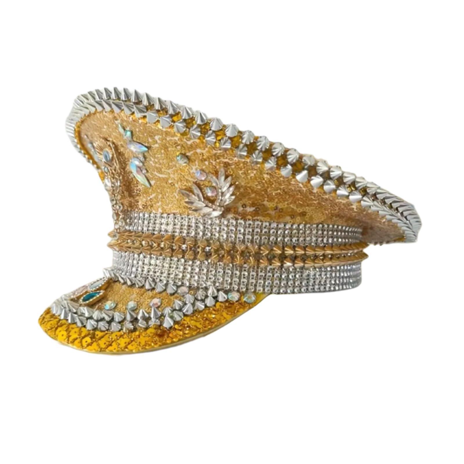 Greabuy Boinas punk vintage con diamantes de imitación adornados con decoración de ojos, sombrero de disfraz para fiestas temáticas y eventos de cosplay, sombrero temático musical