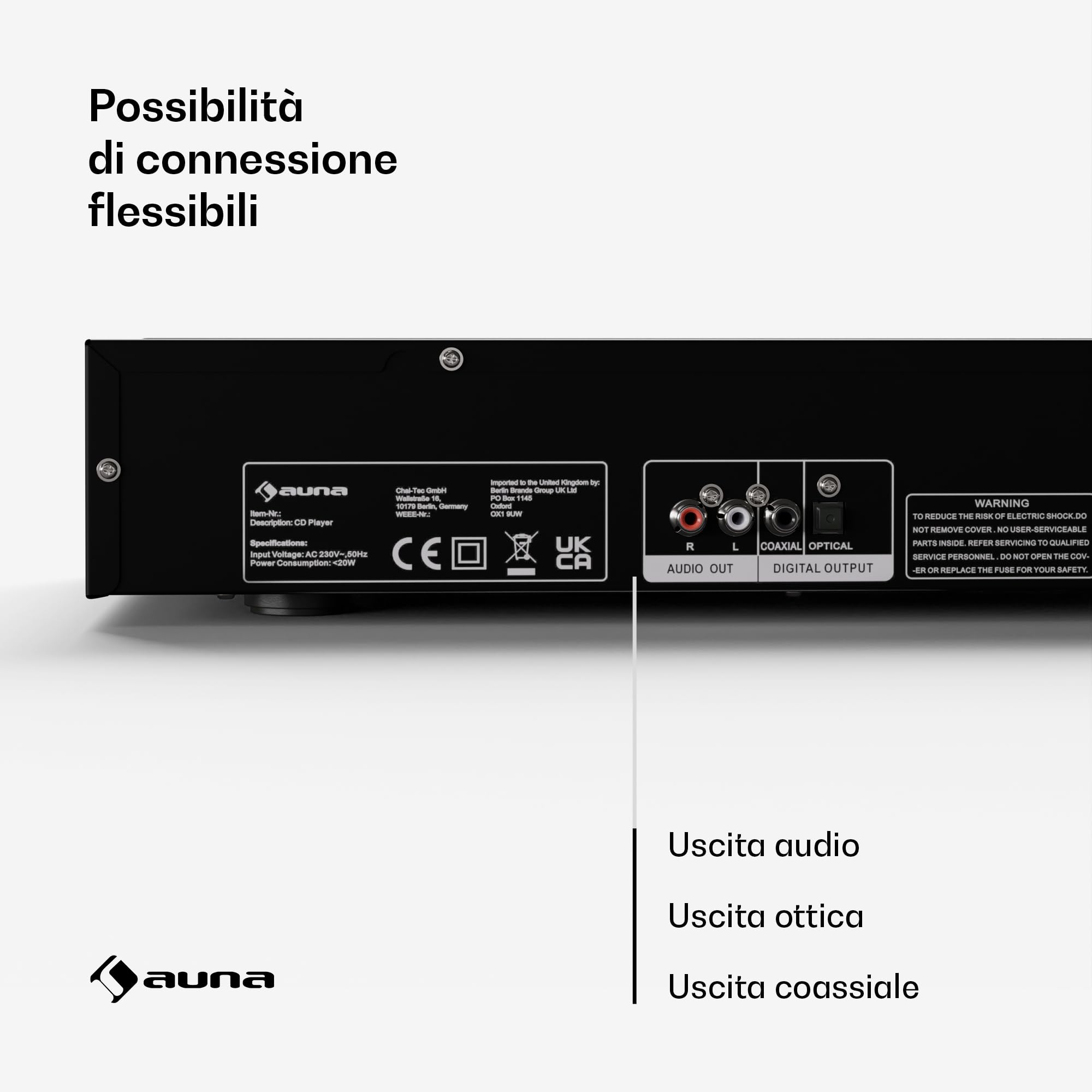 Auna Art22 - Lettore CD HiFi Slot-In, Ingresso USB, Riproduzione CD-MP3, Telecomando, Uscite Ottiche & Coassiali, 130W, Nero