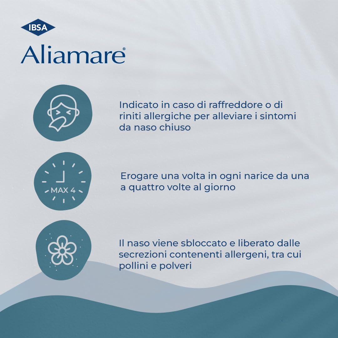 IBSA Aliamare Iper Spray 125ml | Soluzione Ipertonica Di Acqua Di Mare. Libera Il Naso Chiuso in Caso Di Raffreddore, Rinosinusiti E Riniti Allergiche. Indicato Per Adulti E Bambini, Anche Neonati